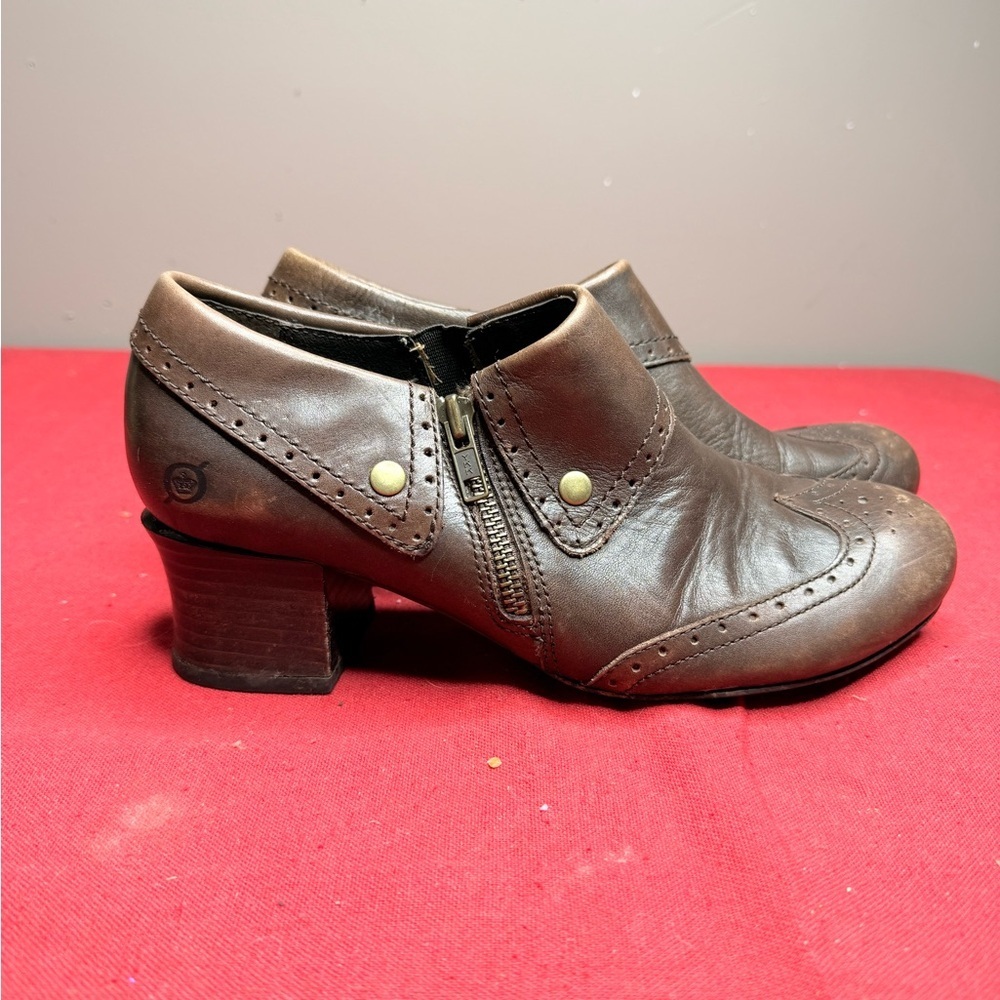 Born Dark Brown Leather Wingtip Slip-On Flats - Picture 4 of 5
